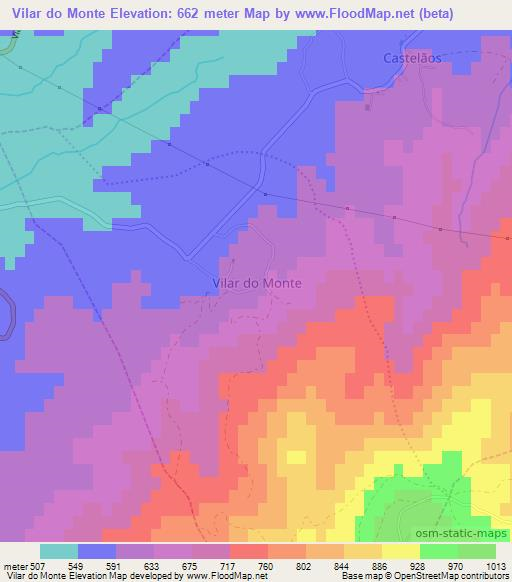 Vilar do Monte,Portugal Elevation Map