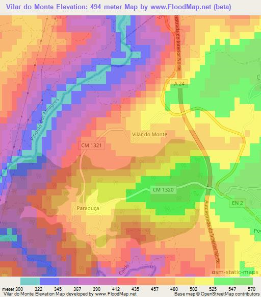 Vilar do Monte,Portugal Elevation Map