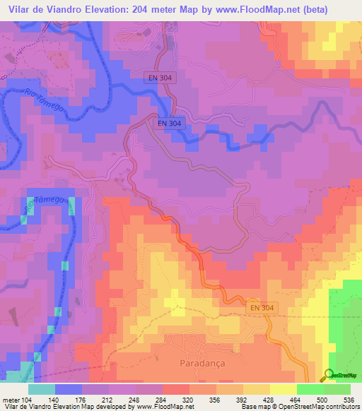 Vilar de Viandro,Portugal Elevation Map