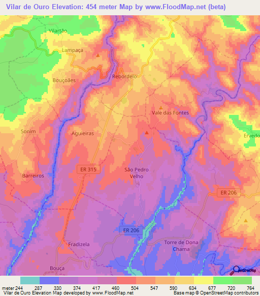 Vilar de Ouro,Portugal Elevation Map