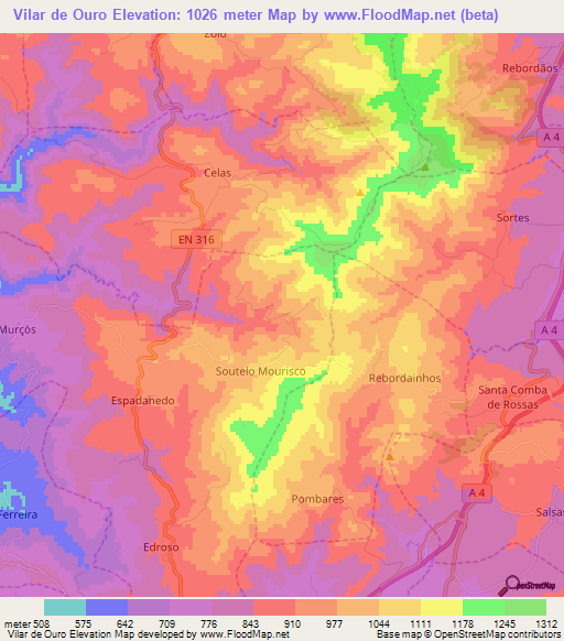 Vilar de Ouro,Portugal Elevation Map