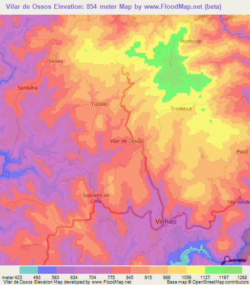 Vilar de Ossos,Portugal Elevation Map