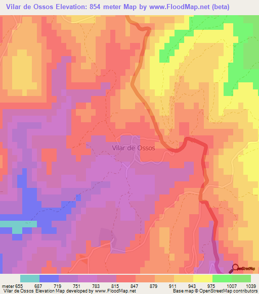 Vilar de Ossos,Portugal Elevation Map