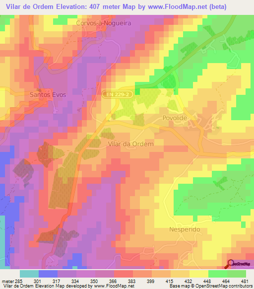 Vilar de Ordem,Portugal Elevation Map