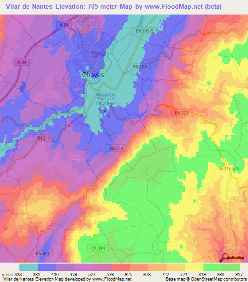 Vilar de Nantes,Portugal Elevation Map