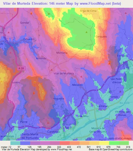 Vilar de Murteda,Portugal Elevation Map
