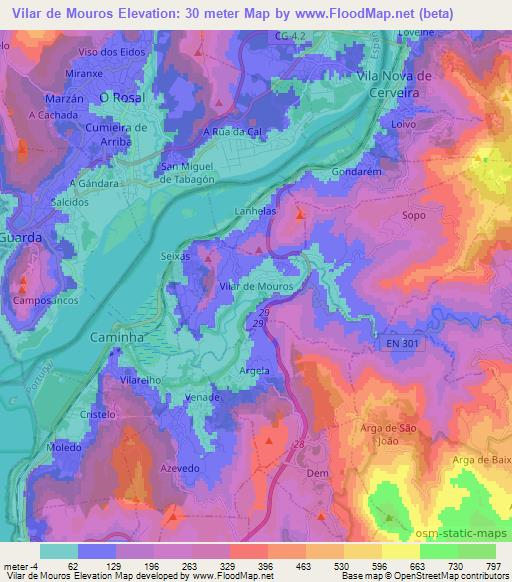 Vilar de Mouros,Portugal Elevation Map