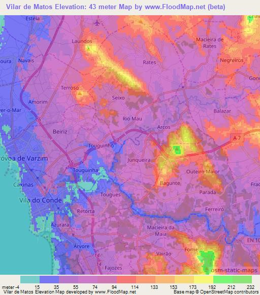Vilar de Matos,Portugal Elevation Map