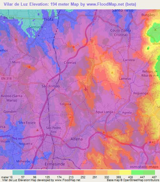 Vilar de Luz,Portugal Elevation Map