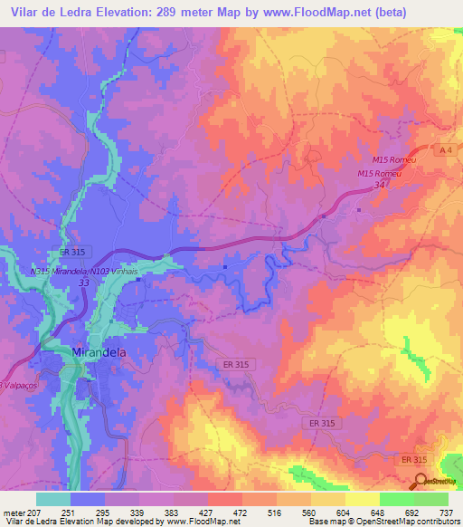 Vilar de Ledra,Portugal Elevation Map