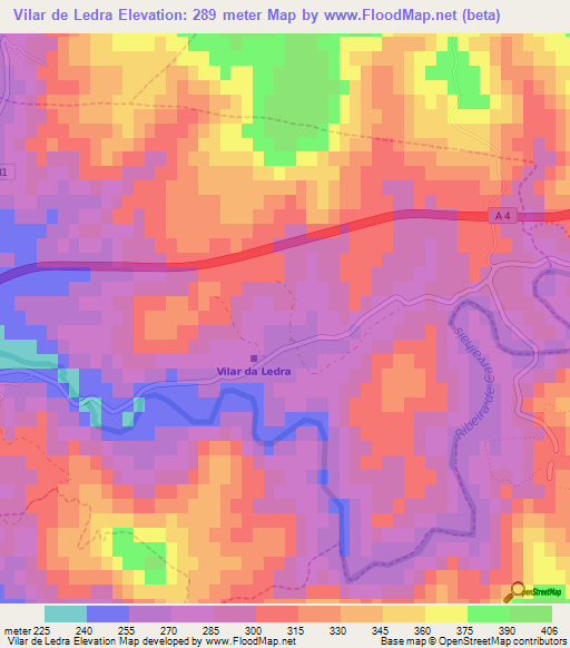 Vilar de Ledra,Portugal Elevation Map