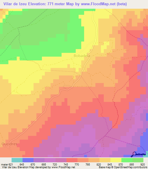 Vilar de Izeu,Portugal Elevation Map