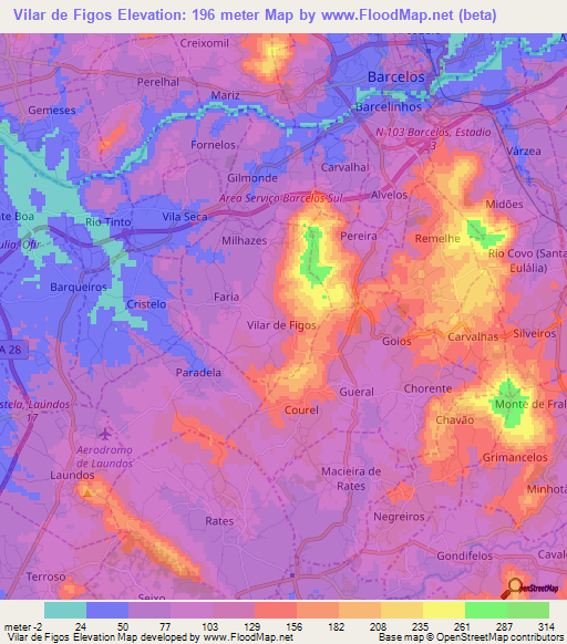 Vilar de Figos,Portugal Elevation Map