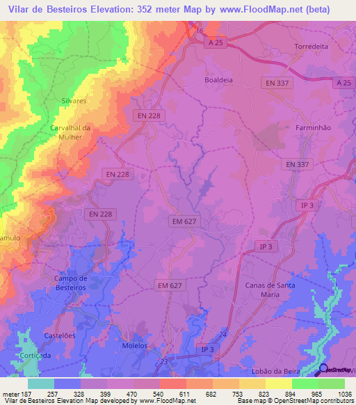 Vilar de Besteiros,Portugal Elevation Map