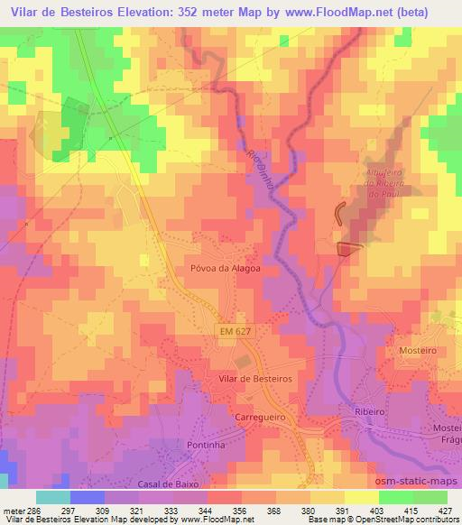 Vilar de Besteiros,Portugal Elevation Map