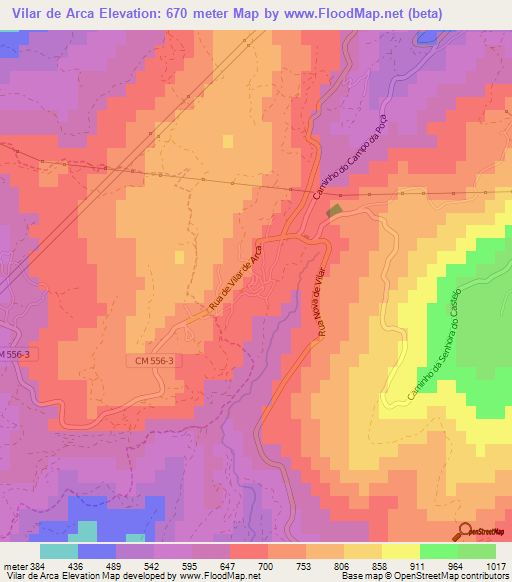 Vilar de Arca,Portugal Elevation Map