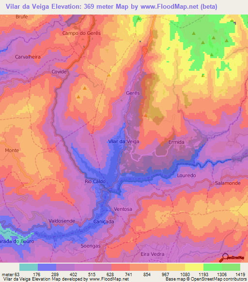 Vilar da Veiga,Portugal Elevation Map