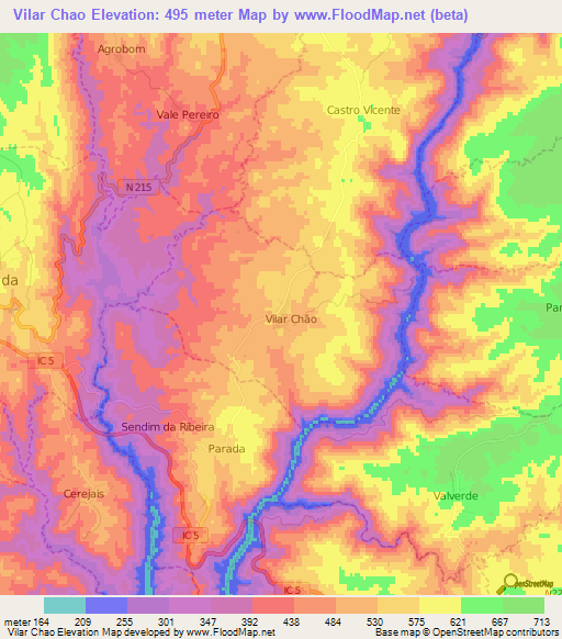 Vilar Chao,Portugal Elevation Map