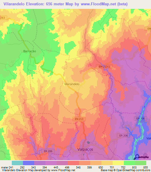 Vilarandelo,Portugal Elevation Map
