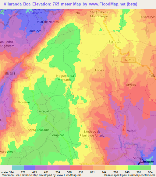 Vilaranda Boa,Portugal Elevation Map