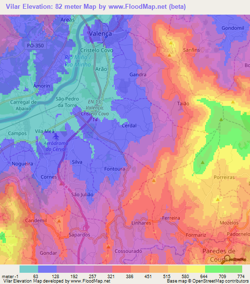 Vilar,Portugal Elevation Map