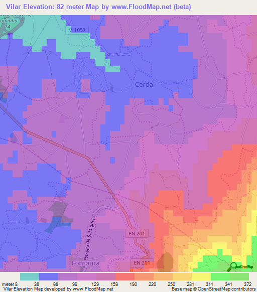 Vilar,Portugal Elevation Map