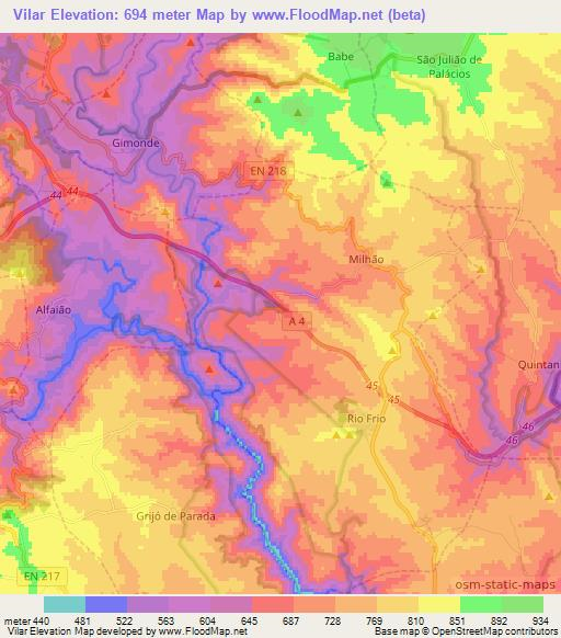 Vilar,Portugal Elevation Map