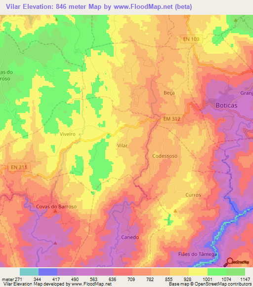 Vilar,Portugal Elevation Map