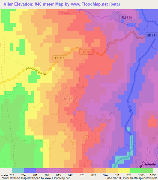 Vilar,Portugal Elevation Map