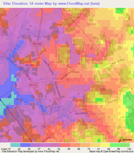 Vilar,Portugal Elevation Map