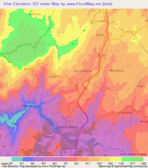Vilar,Portugal Elevation Map