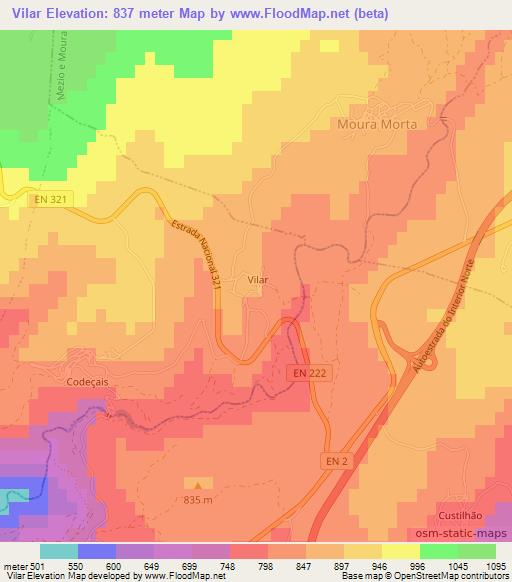 Vilar,Portugal Elevation Map