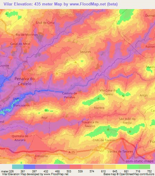 Vilar,Portugal Elevation Map