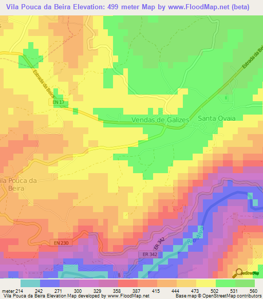 Vila Pouca da Beira,Portugal Elevation Map