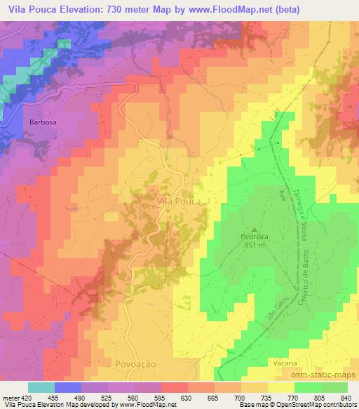 Vila Pouca,Portugal Elevation Map