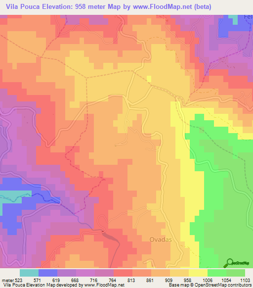 Vila Pouca,Portugal Elevation Map