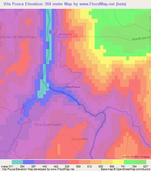 Vila Pouca,Portugal Elevation Map