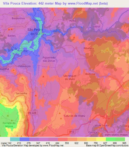 Vila Pouca,Portugal Elevation Map