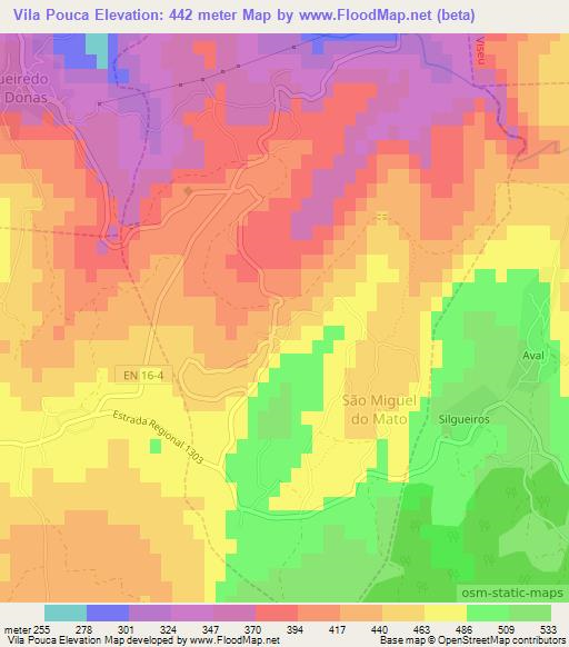 Vila Pouca,Portugal Elevation Map