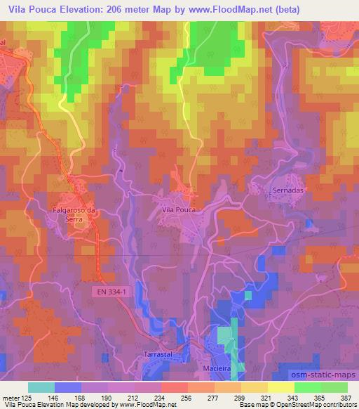 Vila Pouca,Portugal Elevation Map