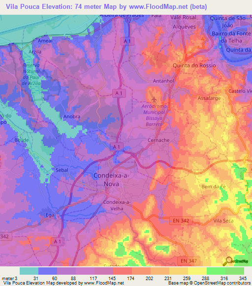 Vila Pouca,Portugal Elevation Map