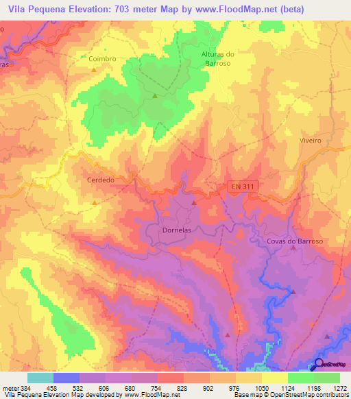 Vila Pequena,Portugal Elevation Map