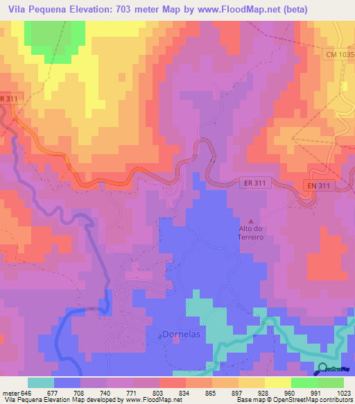 Vila Pequena,Portugal Elevation Map