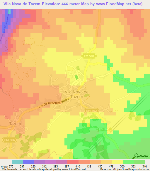Vila Nova de Tazem,Portugal Elevation Map
