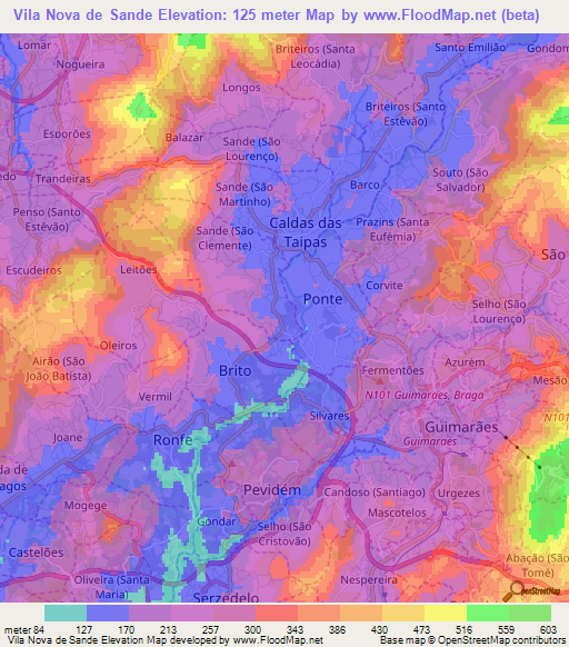 Vila Nova de Sande,Portugal Elevation Map