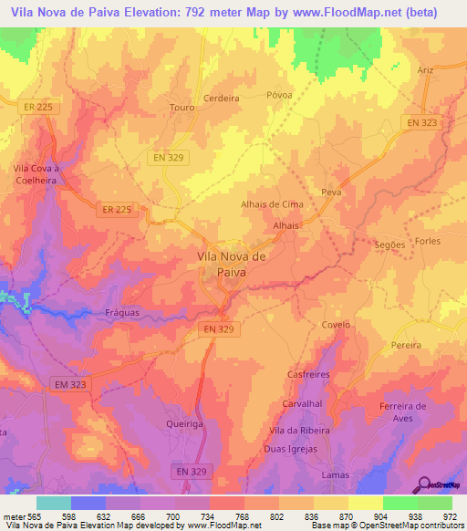 Vila Nova de Paiva,Portugal Elevation Map