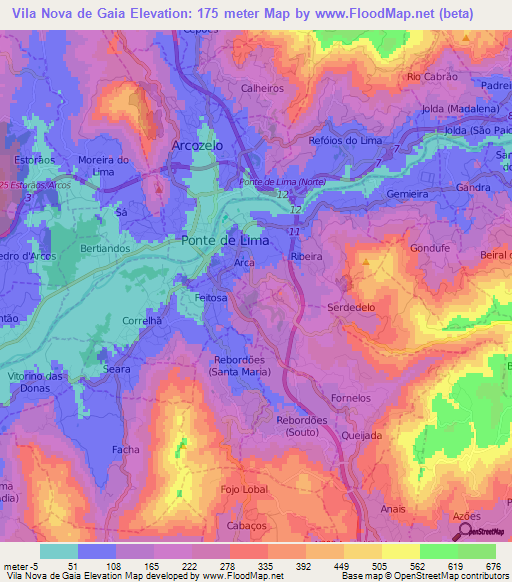 Vila Nova de Gaia,Portugal Elevation Map