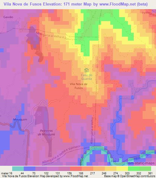 Vila Nova de Fusos,Portugal Elevation Map