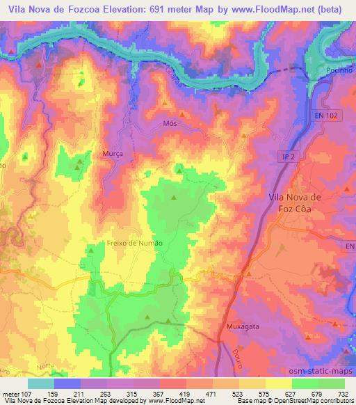 Vila Nova de Fozcoa,Portugal Elevation Map
