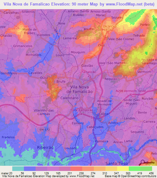 Vila Nova de Famalicao,Portugal Elevation Map